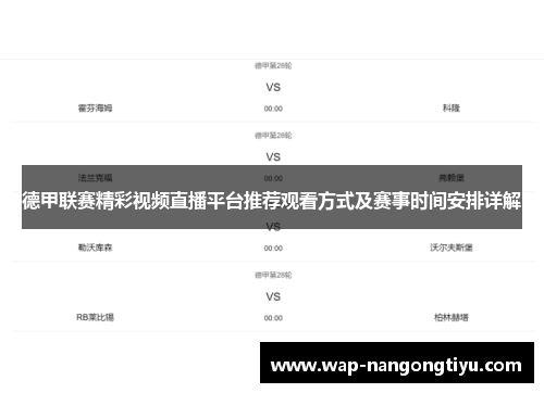 德甲联赛精彩视频直播平台推荐观看方式及赛事时间安排详解