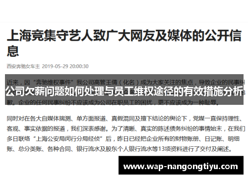 公司欠薪问题如何处理与员工维权途径的有效措施分析